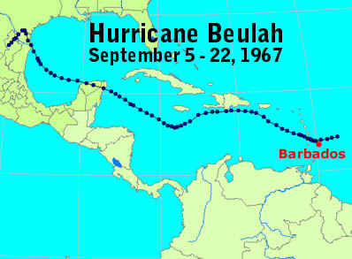 Track of Hurricane Beulah 1967